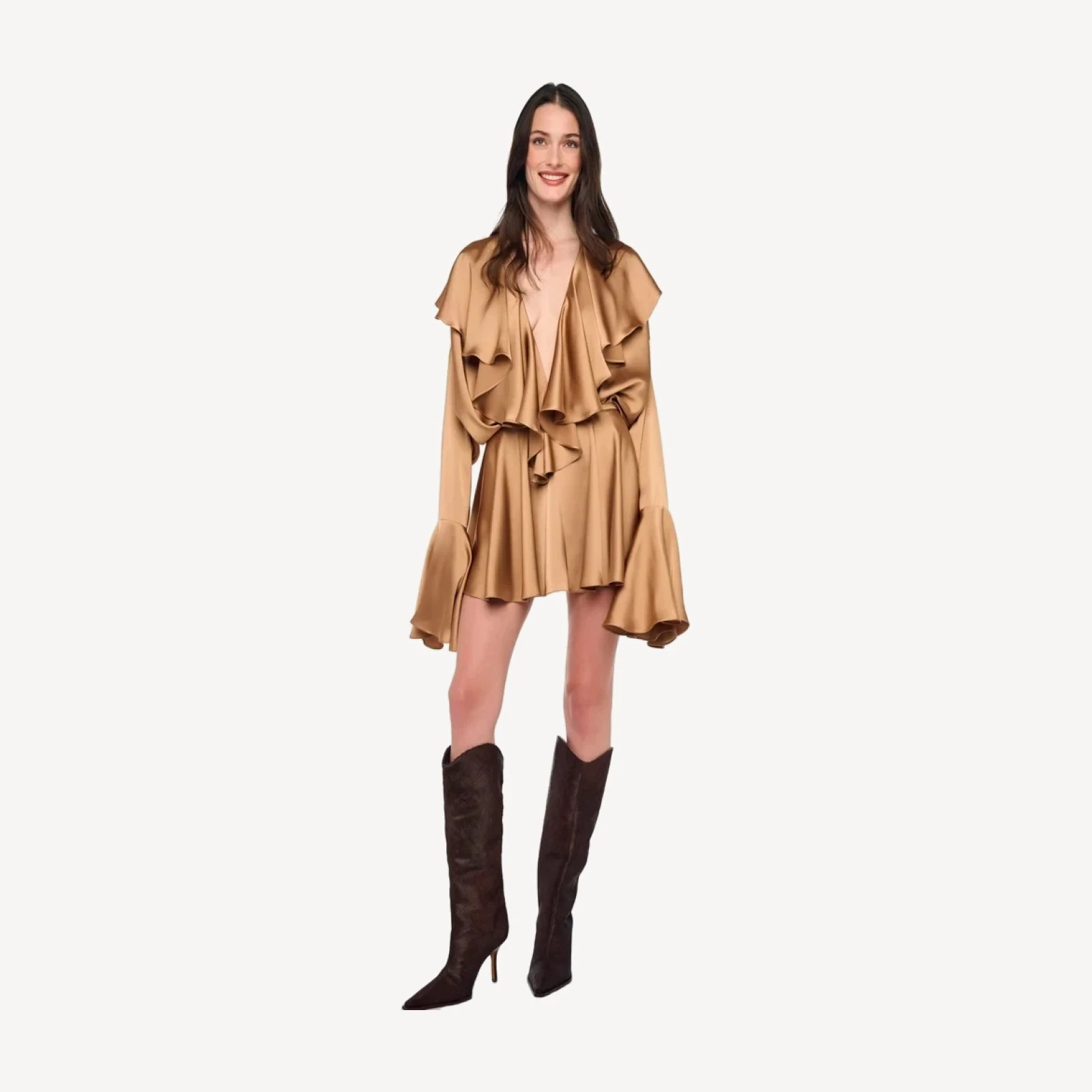 LONG SLEEVE DEEP V RUFFLE BODYSUIT