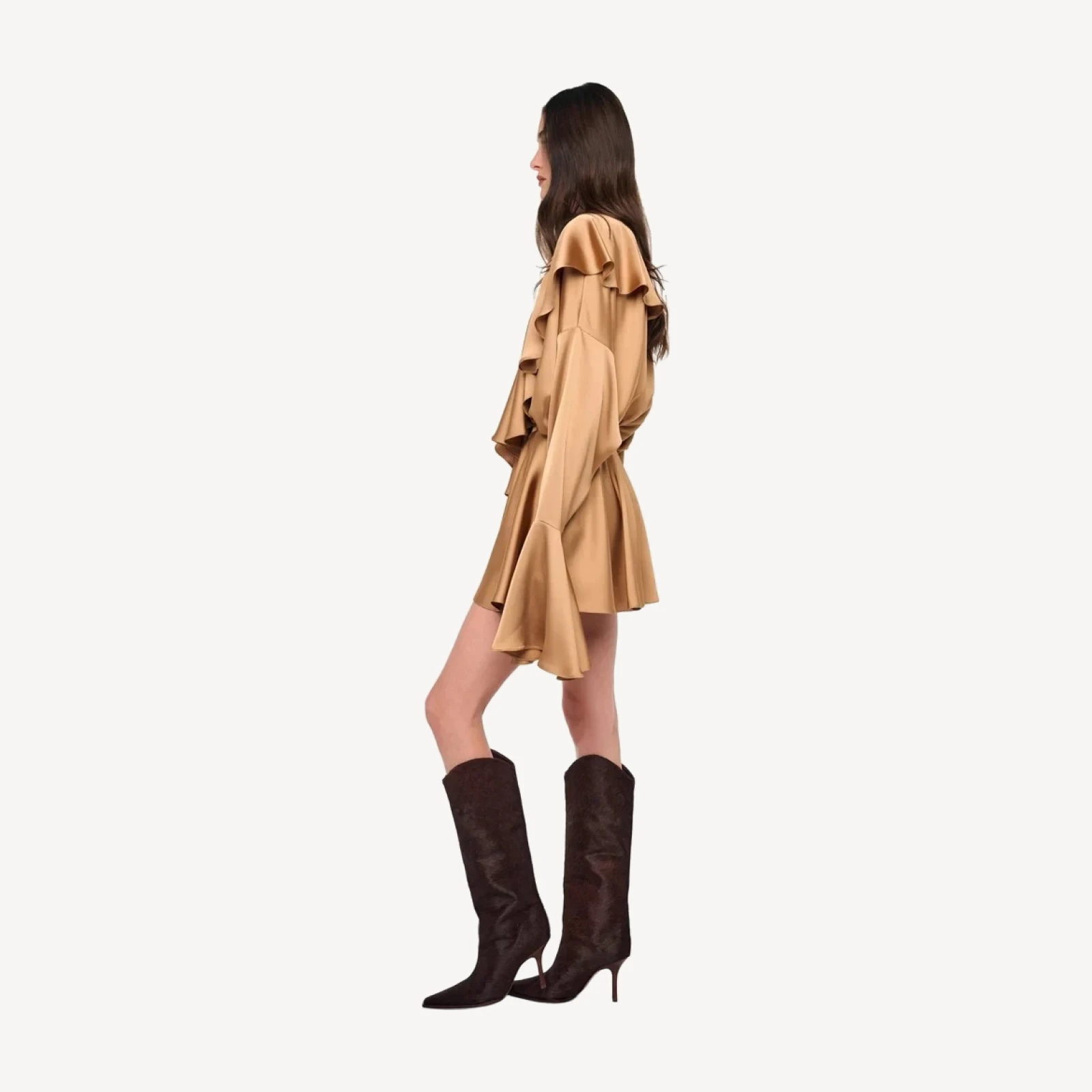 LONG SLEEVE DEEP V RUFFLE BODYSUIT