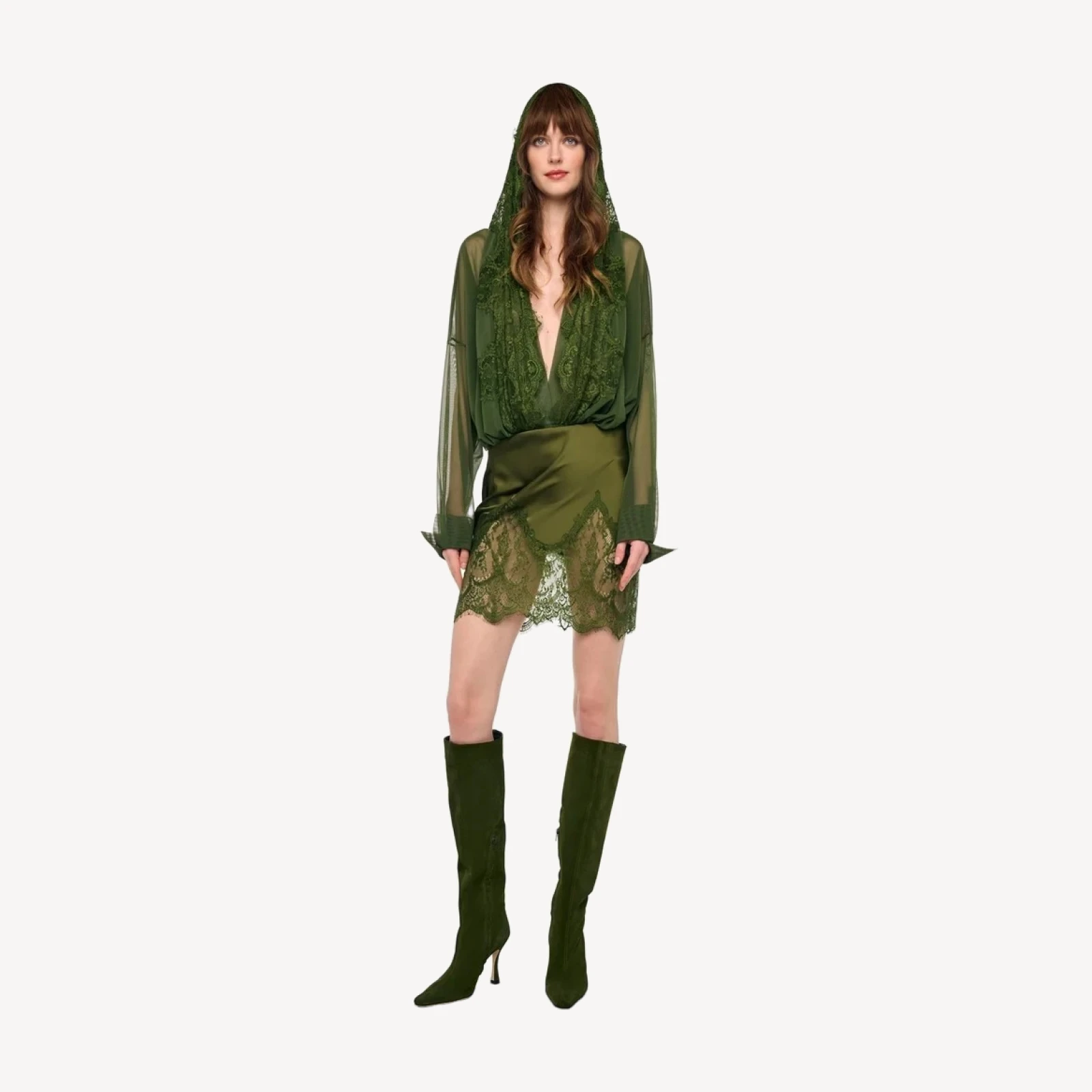 HOODED OVERSIZED NK BODYSUIT W/ LACE