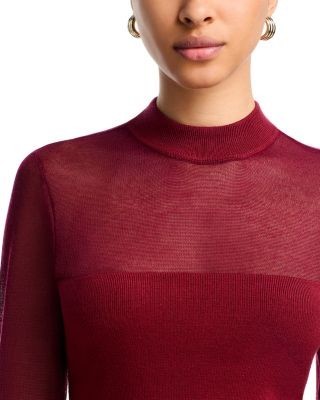Aqua Sheer Knit Mock Neck Top - Exclusive