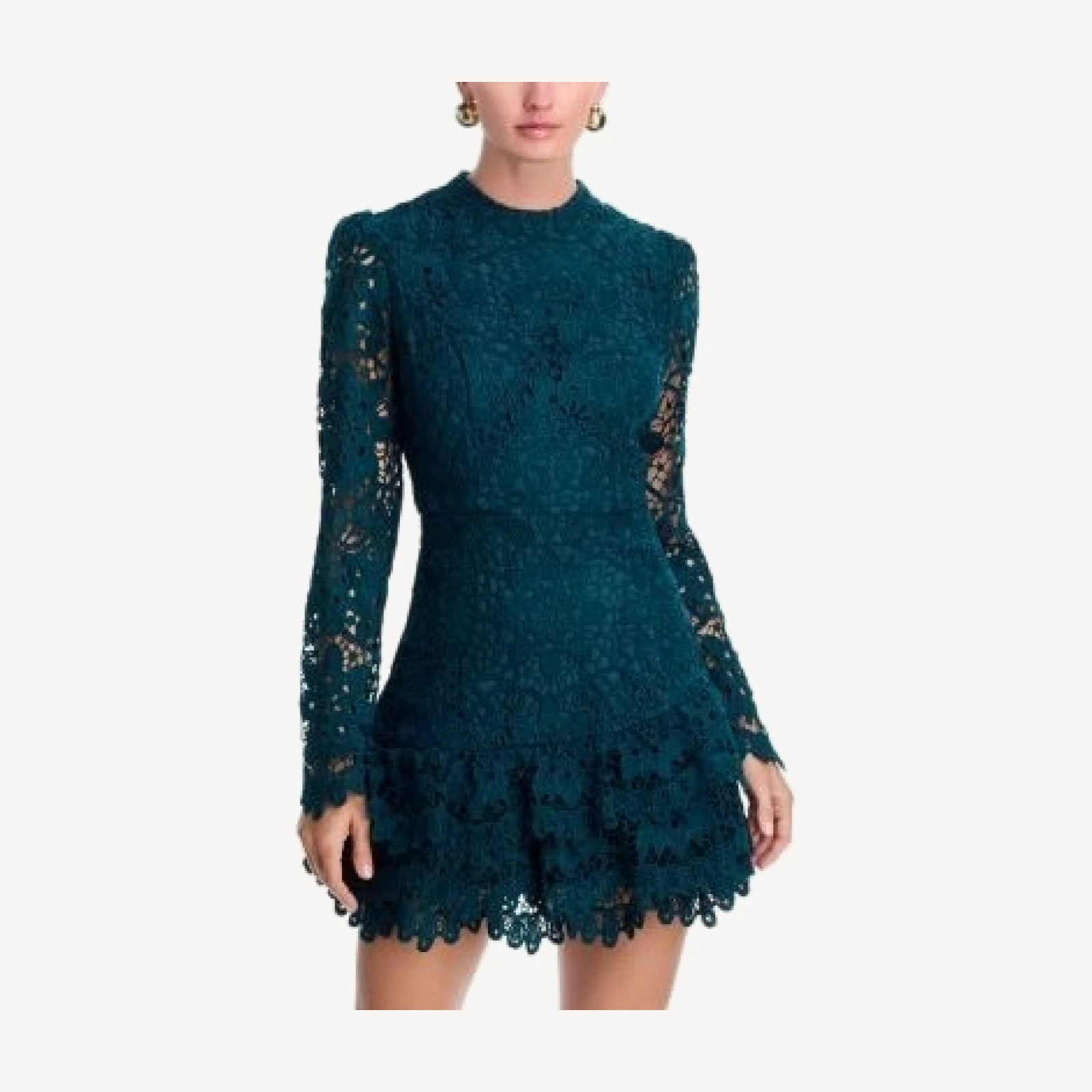 Aqua Lace Long Sleeve Flounce Mini Dress - Exclusive