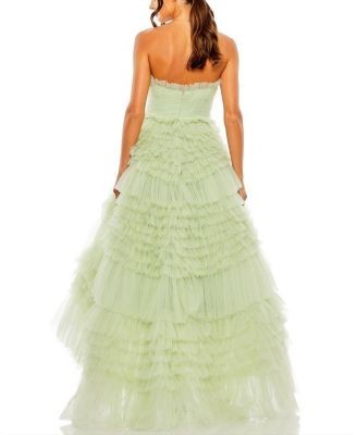 Mac Duggal Strapless Tulle Ruffle Gown