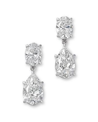 Bloomingdale's Fine Collection Luxe Collection Certified Lab Grown Diamond Oval & Pear Drop Earrings in 14K White Gold, 4.0 tcw