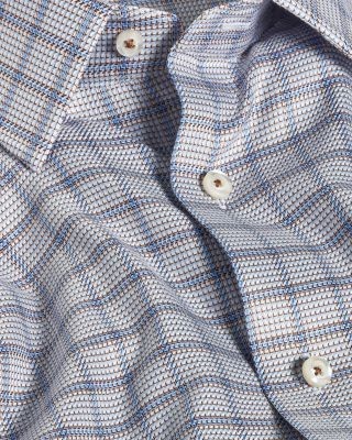 David Donahue Trim Fit Textured Windowpane Cotton Dress Shirt