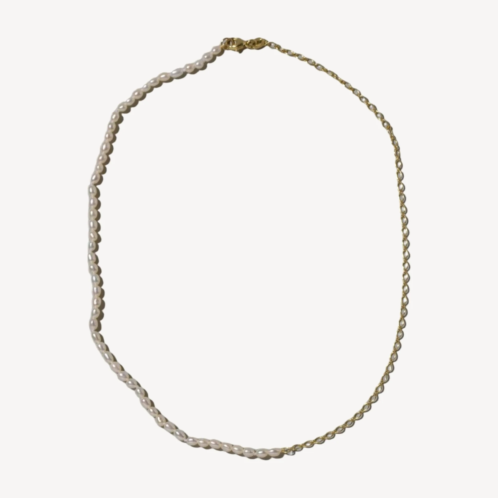 Half Oval Chain & White Seed Pearl Necklace