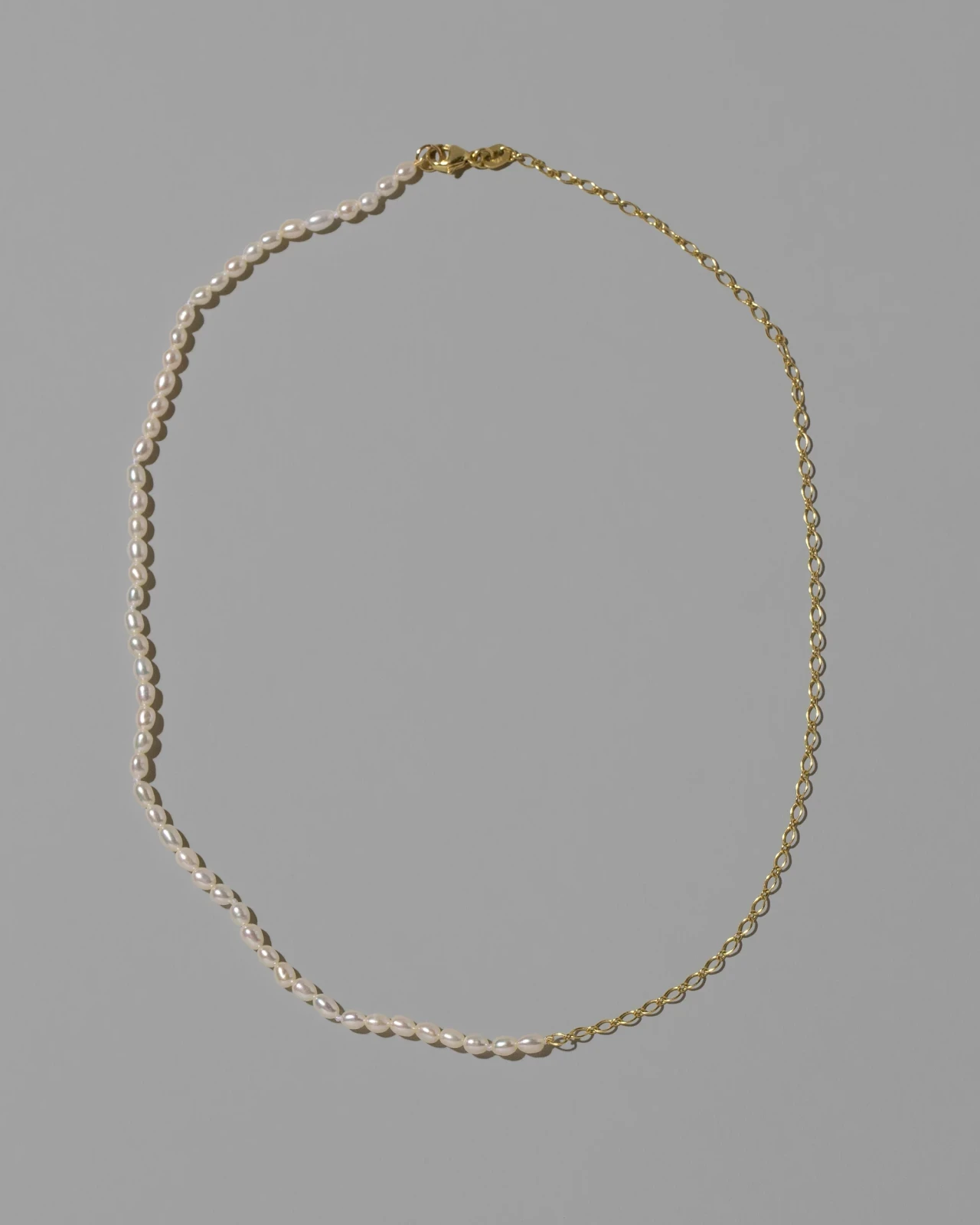 Half Oval Chain & White Seed Pearl Necklace