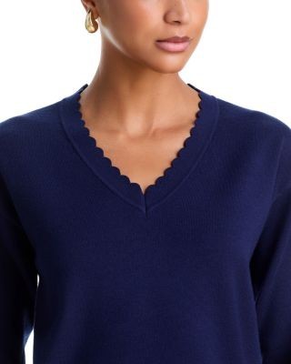 Aqua Scalloped V Neck Sweater - Exclusive