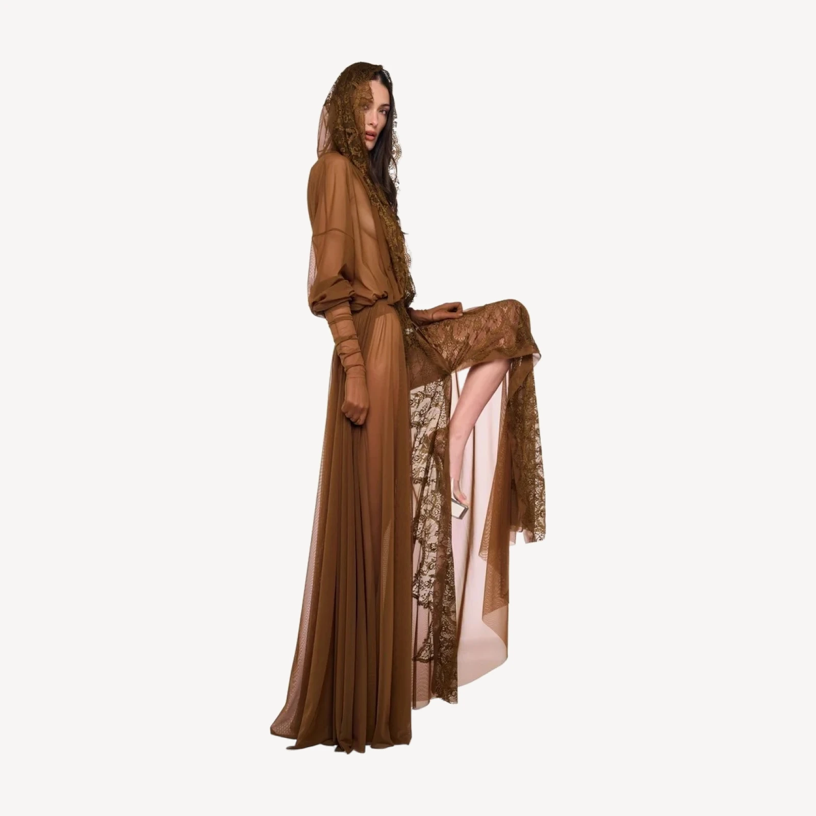 FLARED OPEN SKIRT TO FLOOR WITH LACE