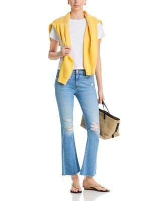 Mother Lil Weekender Low Rise Frayed Flare Jeans in Chaos Is Calling