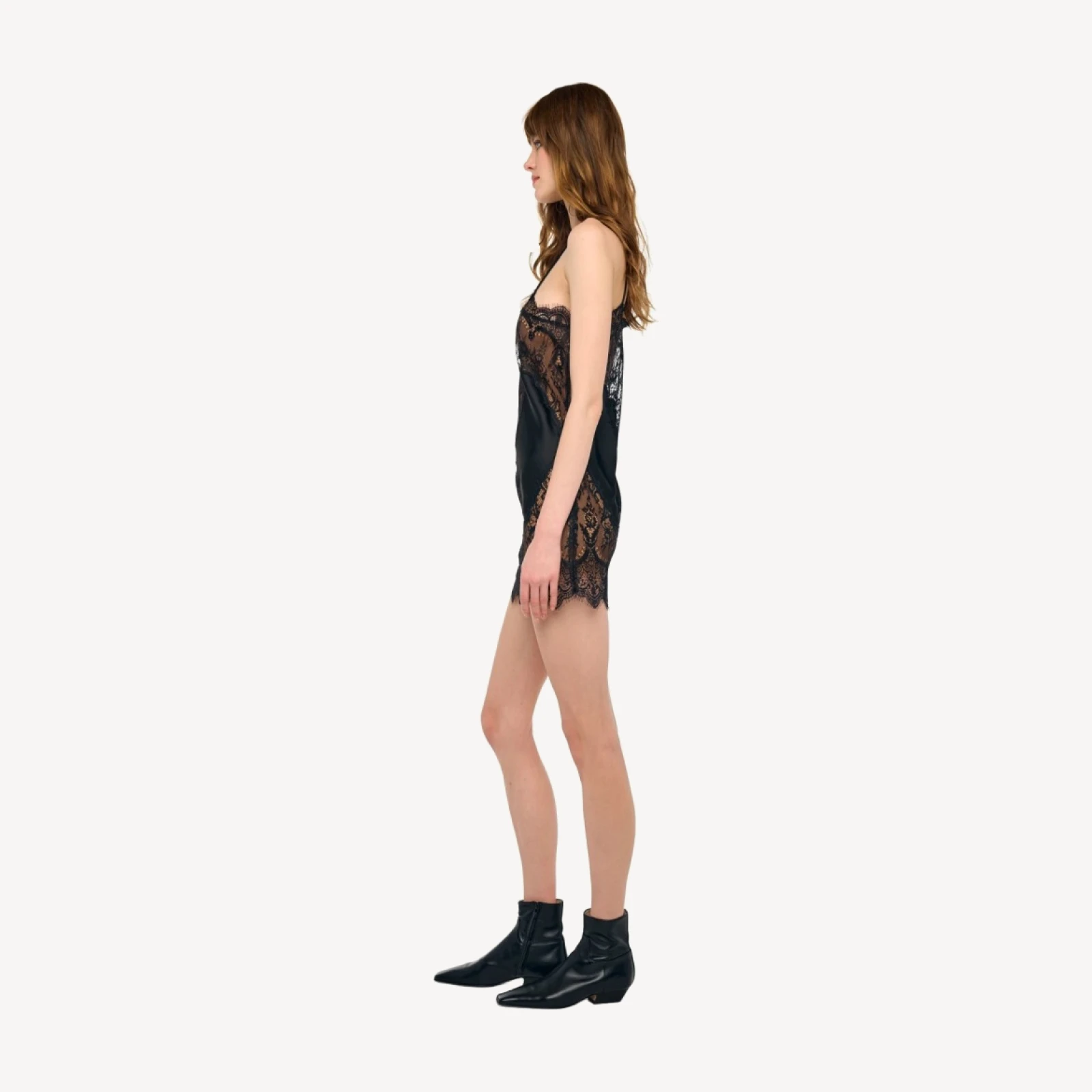 BIAS SLIP MINI DRESS WITH LACE