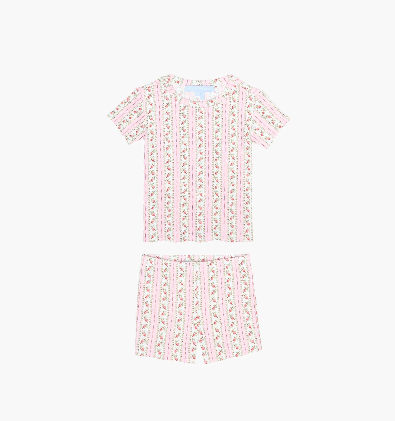 The Baby Lou Pointelle PJ Set - Floral Dot Stripe Pink