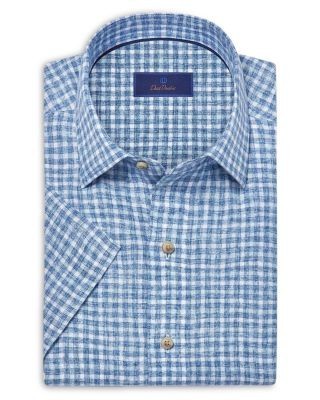 David Donahue Linen Check Short Sleeve Shirt