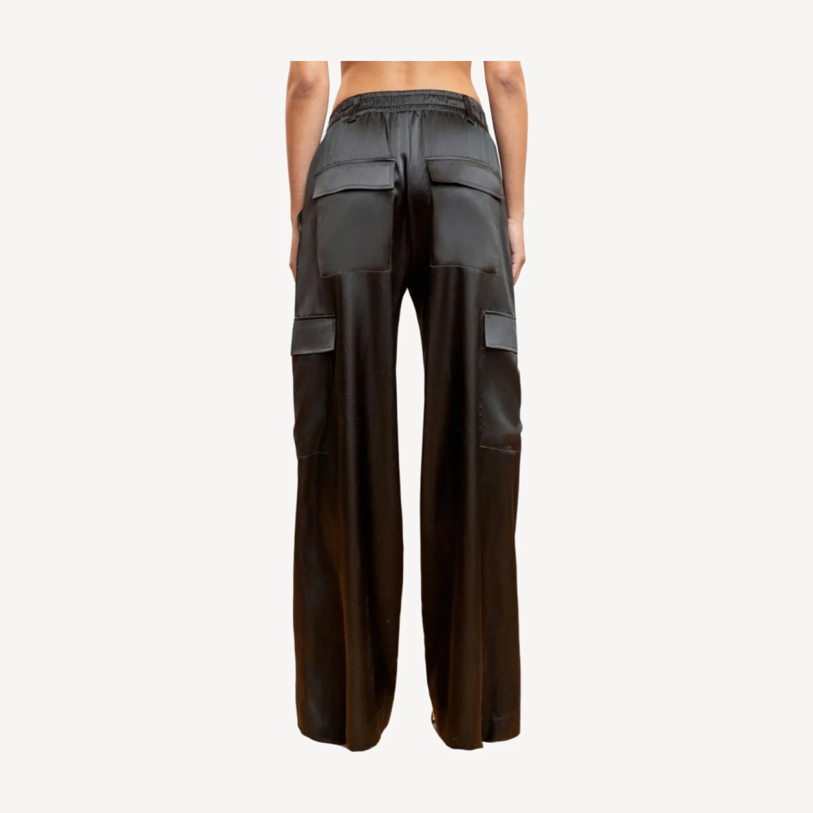 SATIN CARGO PANTS [BLACK ]