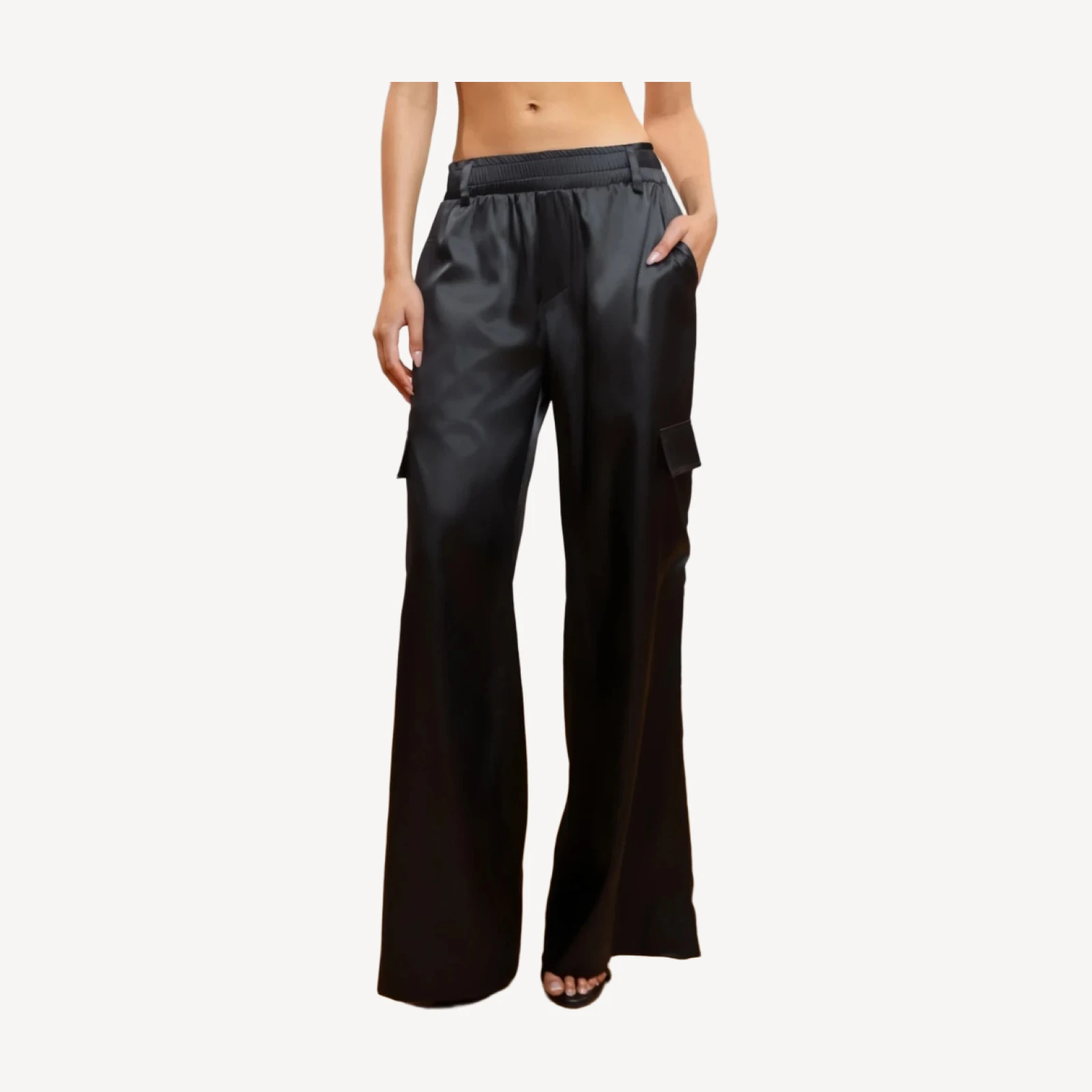 SATIN CARGO PANTS [BLACK ]