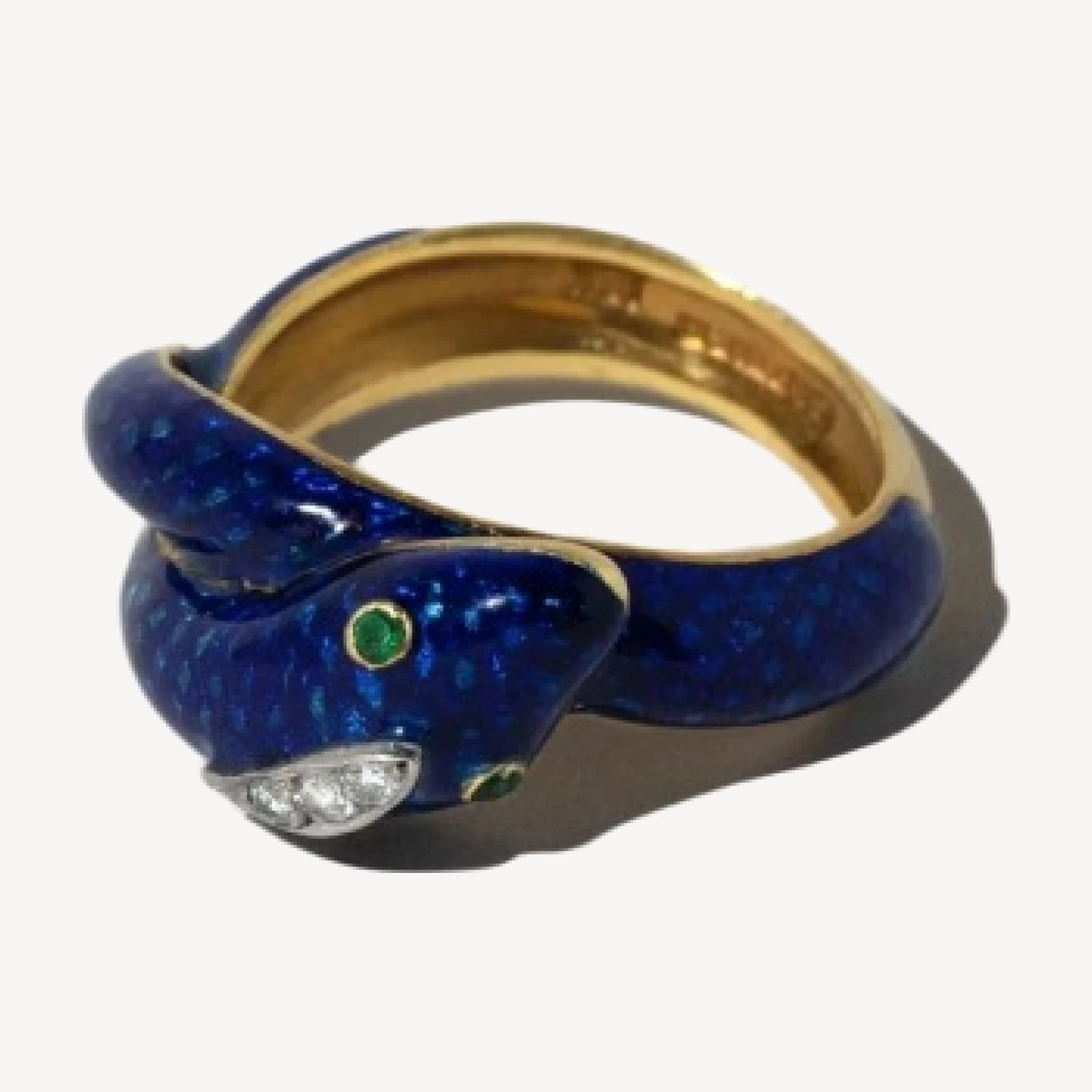 Vintage Cartier Diamond & Emerald Enamel Snake Ring
