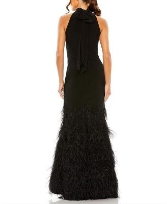 Mac Duggal Feather Tiered Detail Jersey Halter Gown