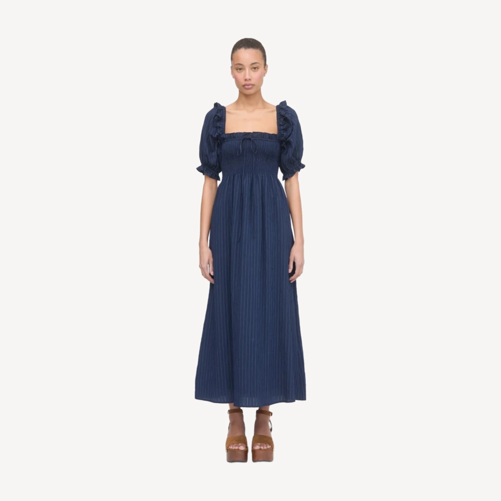 The Scarlett Nap Dress - Navy Tonal Seersucker