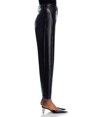 Mother The Halfpipe Flood High Rise Leather Jeans in Black Black