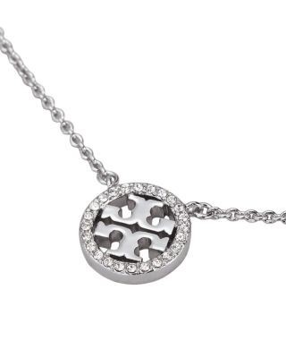 Tory Burch Crystal Circle Logo Necklace, 16