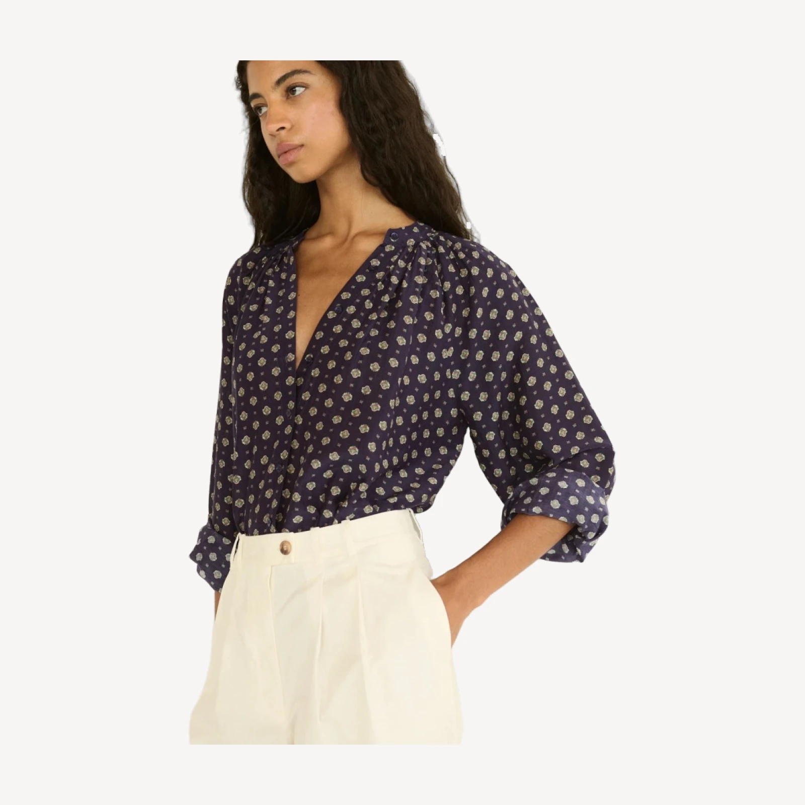 JULIENNE TOP -- NAVY CADIZ FOULARD