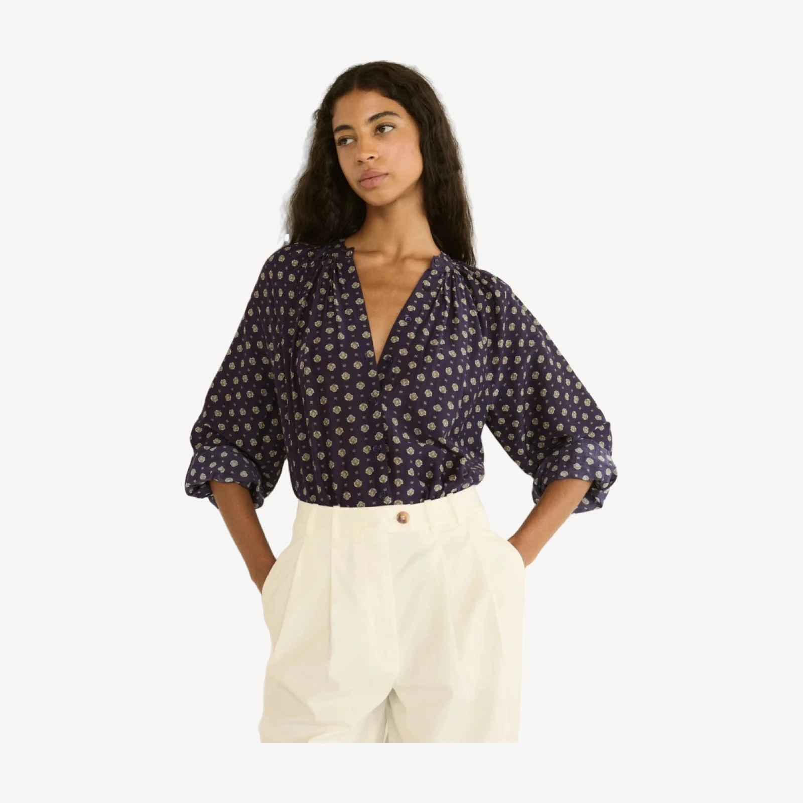 JULIENNE TOP -- NAVY CADIZ FOULARD