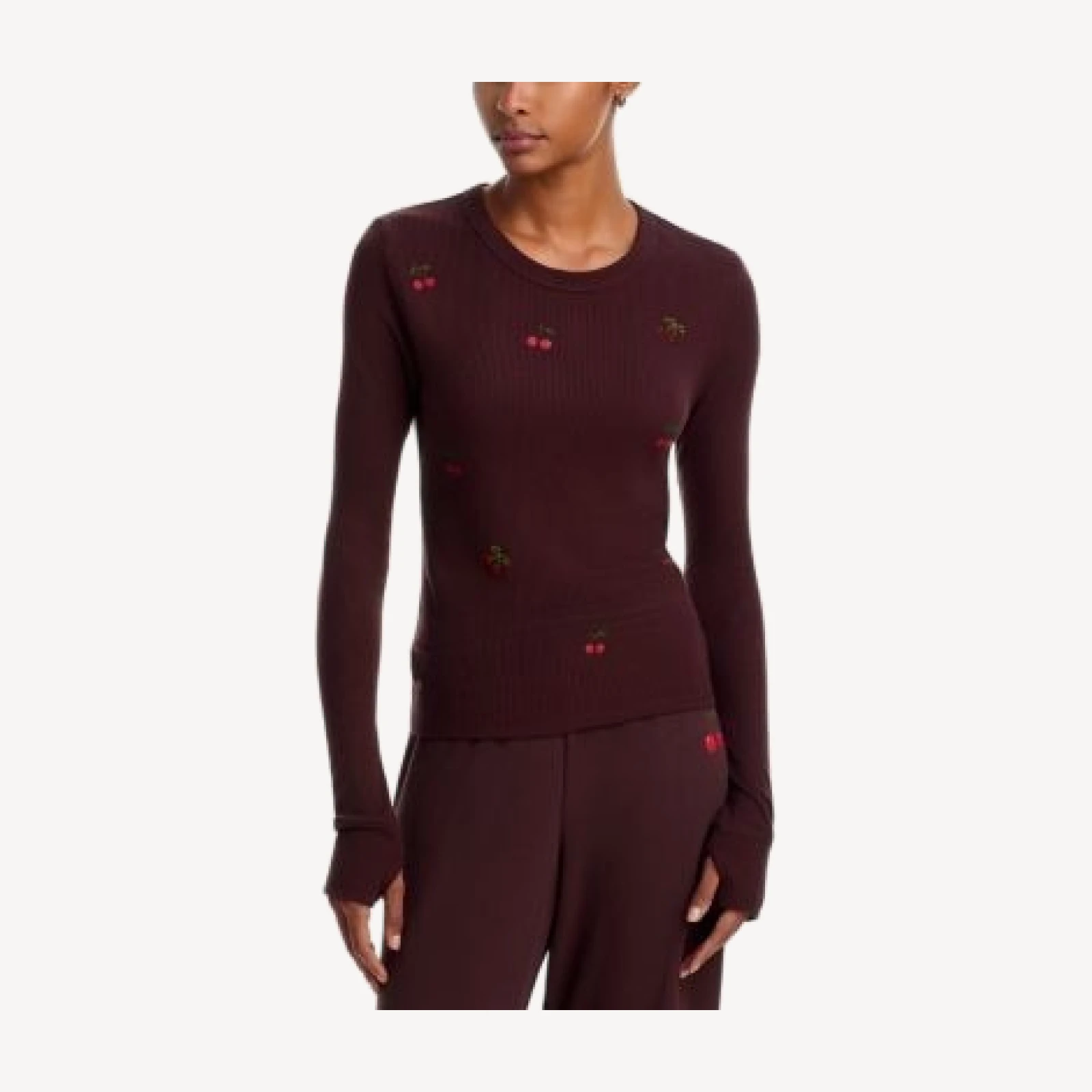 Aqua Alexa Red Cherries Long Sleeve Fitted Tee - Exclusive