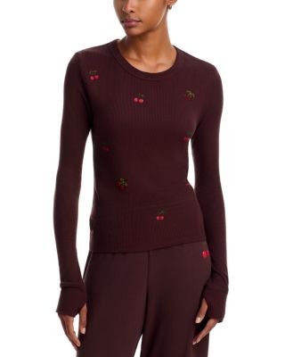 Aqua Alexa Red Cherries Long Sleeve Fitted Tee - Exclusive