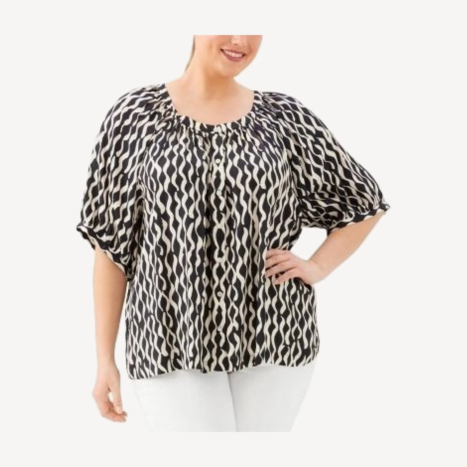 Karen Kane Plus Size Satin Short Sleeve Peasant Top