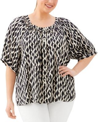 Karen Kane Plus Size Satin Short Sleeve Peasant Top