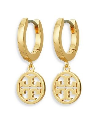 Tory Burch Miller Logo Charm Huggie Hoop Earrings