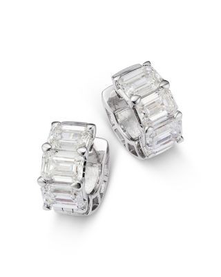Bloomingdale's Fine Collection Certified Lab Grown Diamond Emerald Cut Huggie Hoop Earrings in 18K White Gold, 5.0 tcw