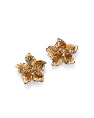 Bloomingdale's Fine Collection Diamond Flower Earrings in 14K Textured Yellow Gold, 0.30 tcw