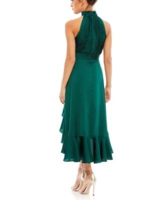Mac Duggal Halter Neck Flower Detail Ruffled Midi Dress
