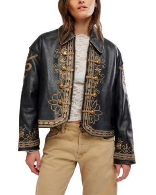 Free People Lana Leather Embroidered Jacket