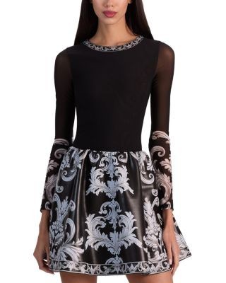 Alice and Olivia Chara Round Neck Long Sleeve Dress