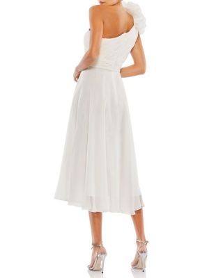 Mac Duggal Rosette One Shoulder Tea Length Dress