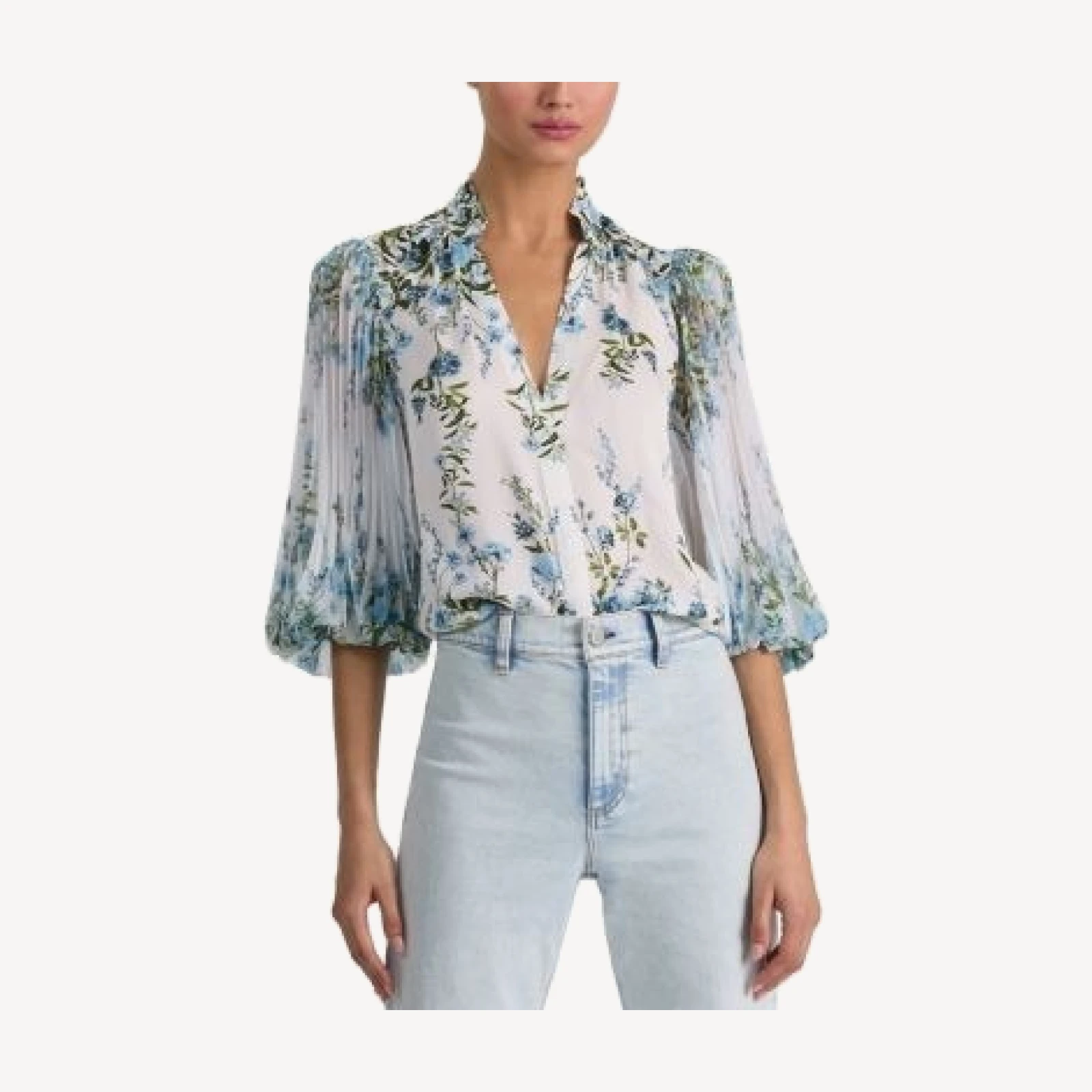 Alice and Olivia Ilan Pleated Blouson Sleeve Top