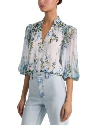 Alice and Olivia Ilan Pleated Blouson Sleeve Top, photo 5