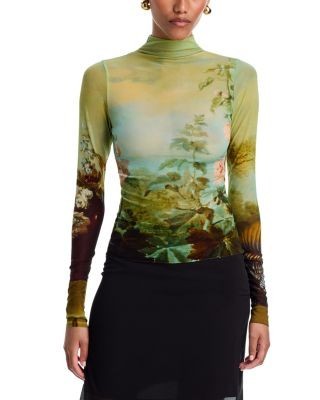 Staud Zoya Landscape Print Long Sleeve Top