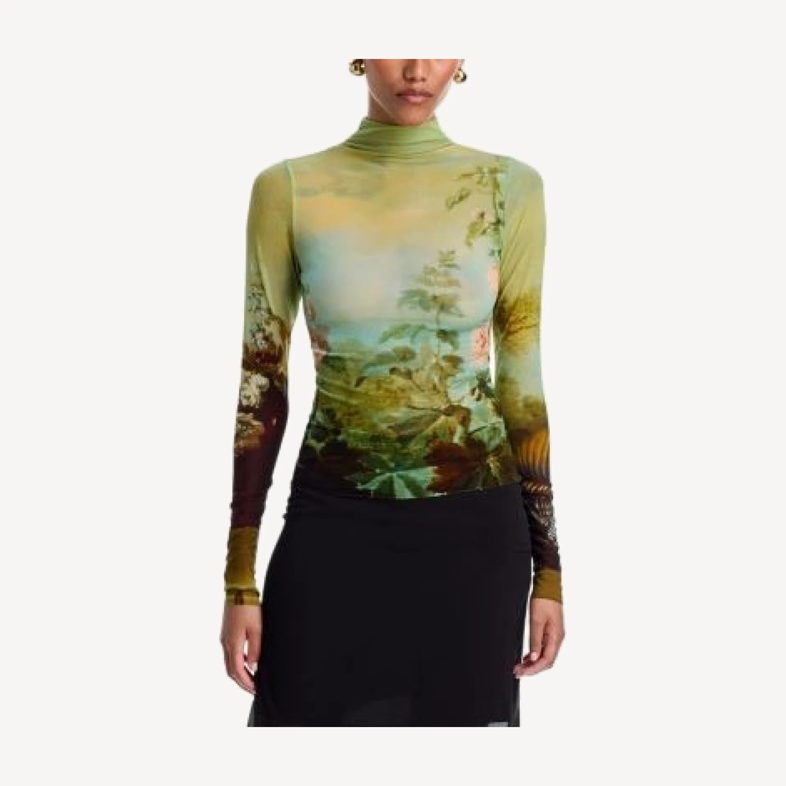 Staud Zoya Landscape Print Long Sleeve Top