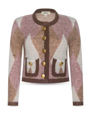 L'Agence Siobhan Fuzzy Argyle Cardigan Sweater, photo 5