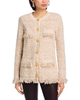 L'Agence Kastoria Fringe Trim Cardigan Sweater
