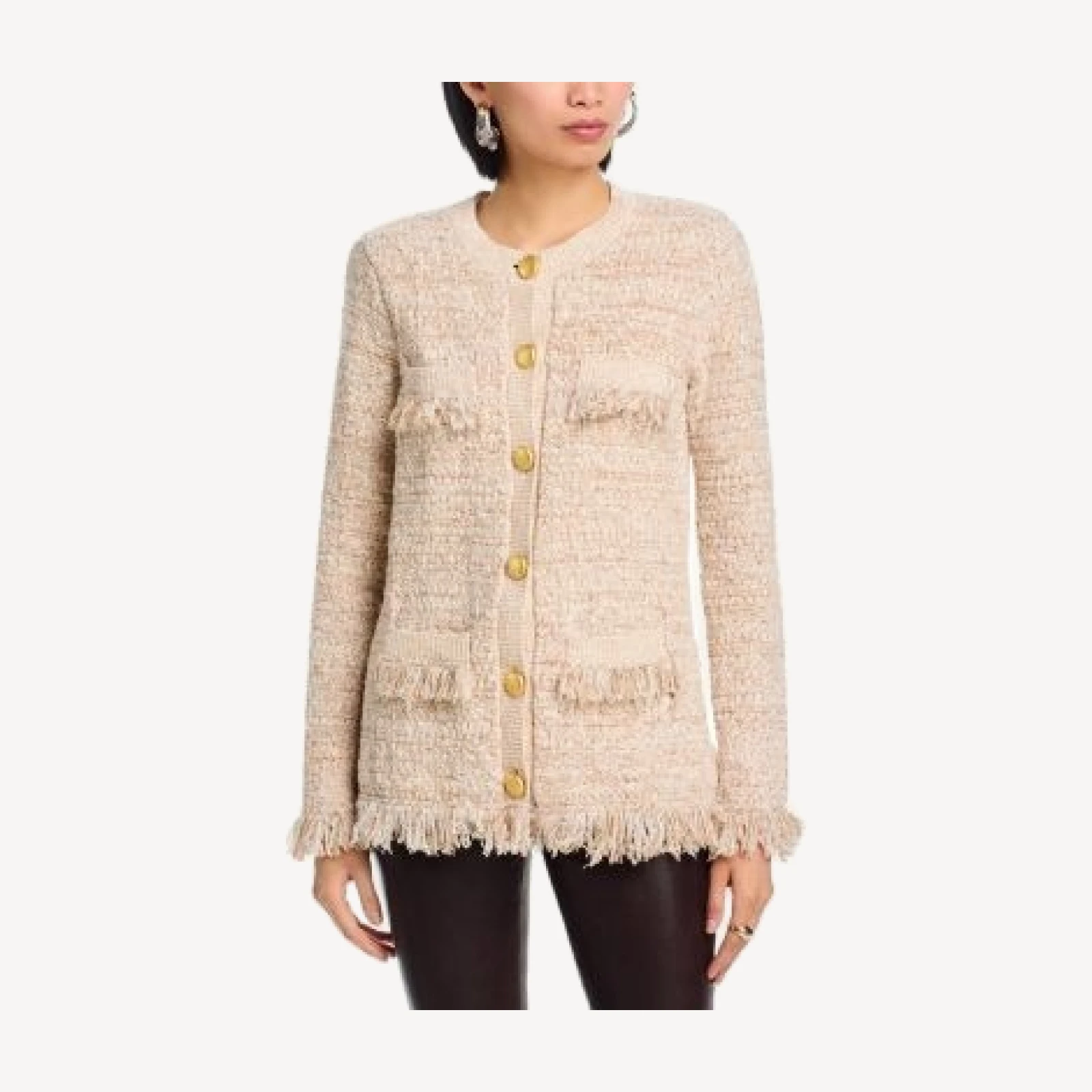 L'Agence Kastoria Fringe Trim Cardigan Sweater