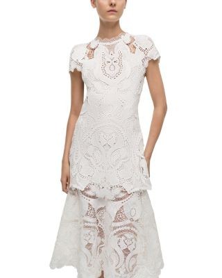 Simkhai Laura Guipure Lace Cap Sleeve Midi Dress