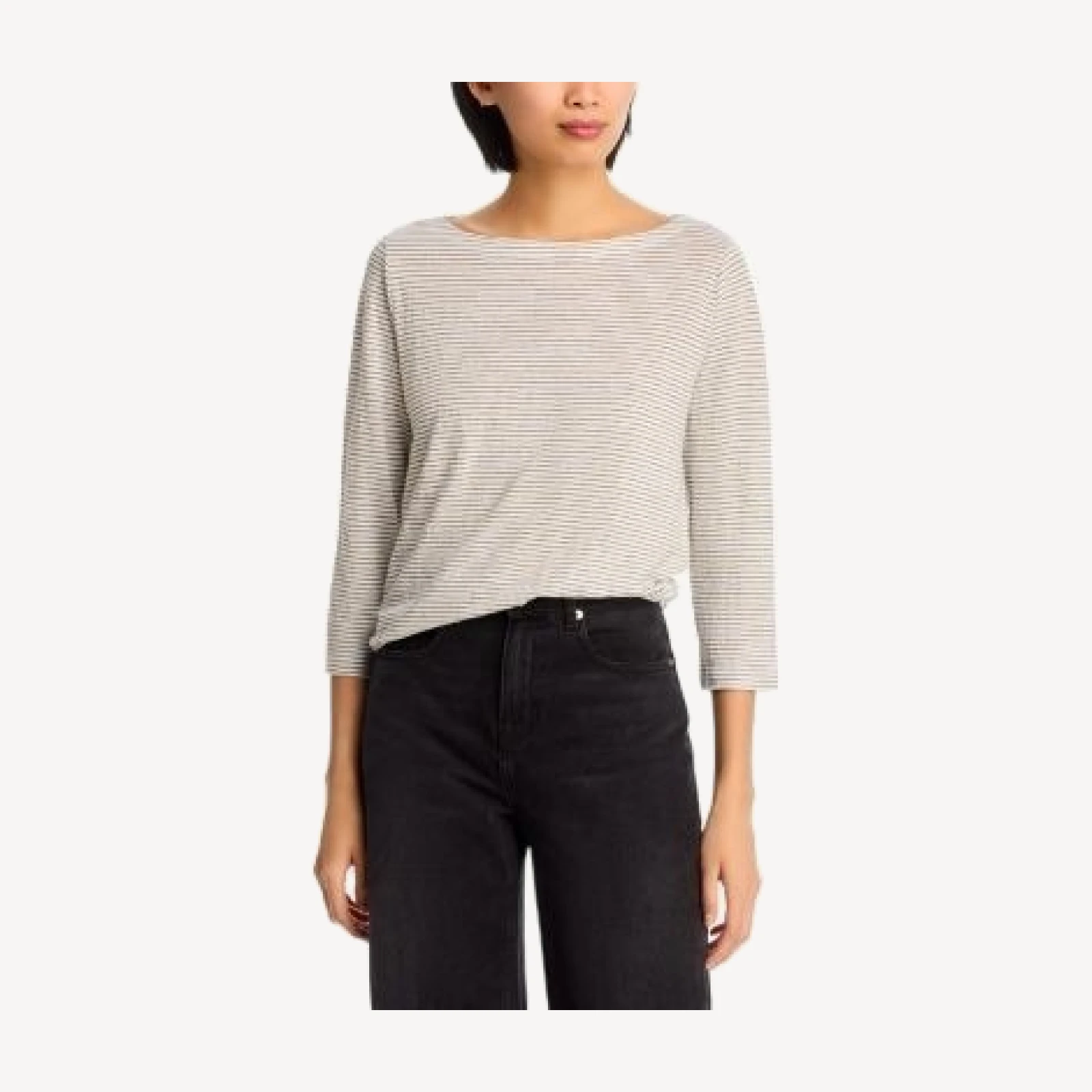 Eileen Fisher Striped Linen Jersey Three Quarter Sleeve Tee