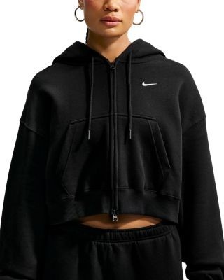 Nike Studio Cotton Blend Oversized Full Zip Cropped Hoodie
