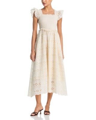 Aqua Eyelet Smocked Midi Dress - Exclusive