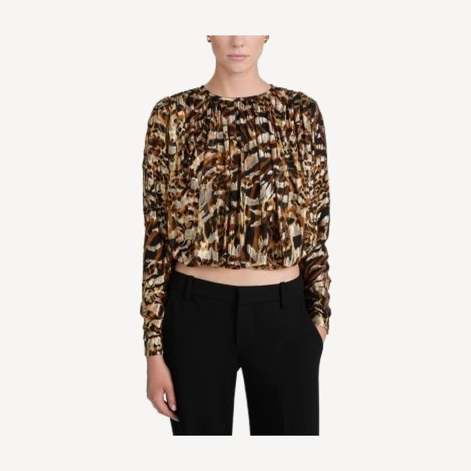 Frame The Pleated Bubble Silk Cropped Top
