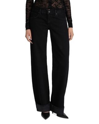 Frame The Low Bow Mid Rise Cuffed Wide Leg Jeans in Black, photo 2