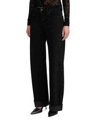 Frame The Low Bow Mid Rise Cuffed Wide Leg Jeans in Black, photo 3